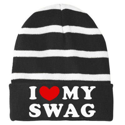 I Love My Swag I Heart My Swag Striped Beanie with Solid Band