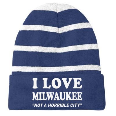 I Love Milwaukee Wisconsin Striped Beanie with Solid Band