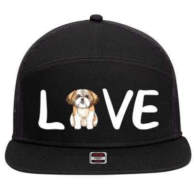 I Love My Shih Tzu Dog Shih Tzu Heart Shih Tzu Love 7 Panel Mesh Trucker Snapback Hat