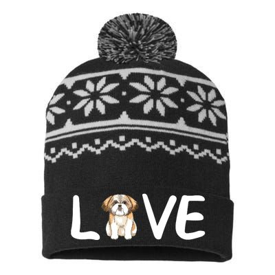 I Love My Shih Tzu Dog Shih Tzu Heart Shih Tzu Love USA-Made Snowflake Beanie