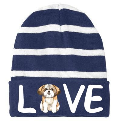 I Love My Shih Tzu Dog Shih Tzu Heart Shih Tzu Love Striped Beanie with Solid Band