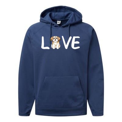 I Love My Shih Tzu Dog Shih Tzu Heart Shih Tzu Love Performance Fleece Hoodie