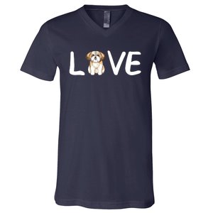 I Love My Shih Tzu Dog Shih Tzu Heart Shih Tzu Love V-Neck T-Shirt