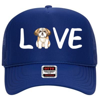 I Love My Shih Tzu Dog Shih Tzu Heart Shih Tzu Love High Crown Mesh Back Trucker Hat