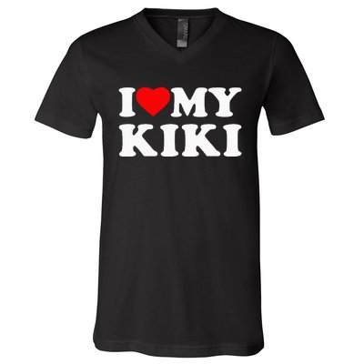 I Love My Kiki Heart Family V-Neck T-Shirt