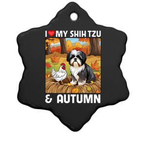 I Love My Shih Tzu And Autumn Fall Leaves Pumpkin Dog Lovers Cute Gift Ceramic Star Ornament