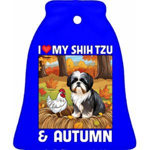 I Love My Shih Tzu And Autumn Fall Leaves Pumpkin Dog Lovers Cute Gift Ceramic Bell Ornament