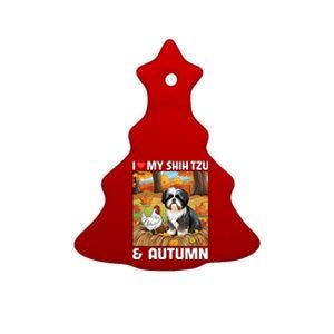 I Love My Shih Tzu And Autumn Fall Leaves Pumpkin Dog Lovers Cute Gift Ceramic Tree Ornament