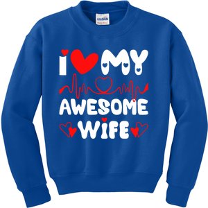 I Love My Awesome Wife Valentine's Day Matching Couple Funny Gift Kids Sweatshirt