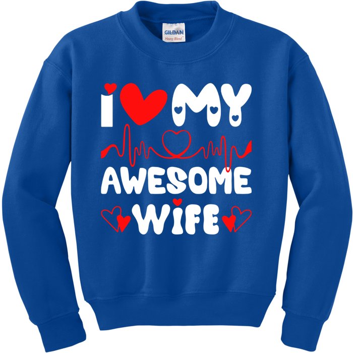 I Love My Awesome Wife Valentine's Day Matching Couple Funny Gift Kids Sweatshirt