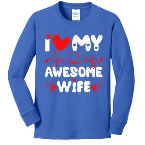 I Love My Awesome Wife Valentine's Day Matching Couple Funny Gift Kids Long Sleeve Shirt