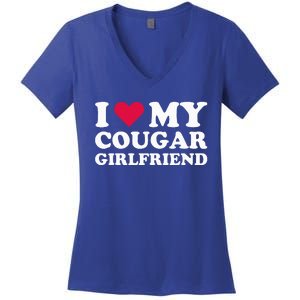 I Love My Cougar Girlfriend I Heart My Cougar Girlfriend Women's V-Neck T-Shirt