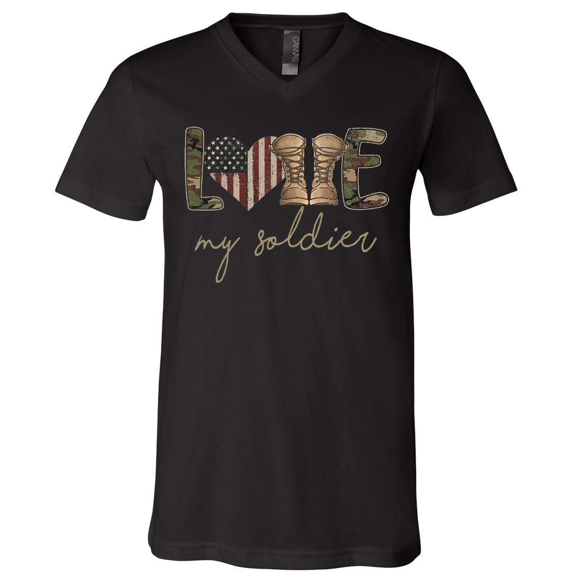 I Love My Soldier Military Army Wife Usa Camour Flag V-Neck T-Shirt