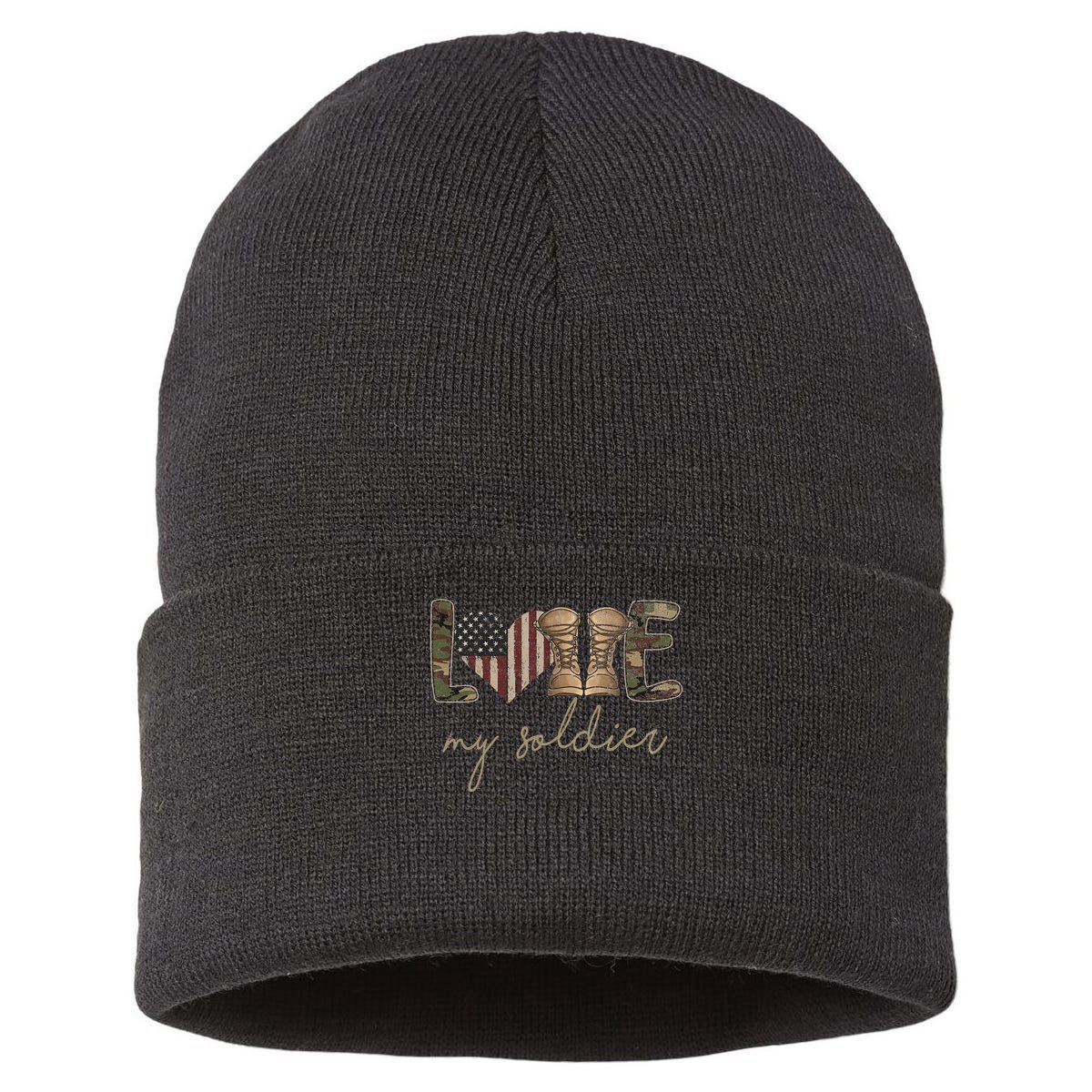 I Love My Soldier Military Army Wife Usa Camour Flag Sustainable Knit Beanie