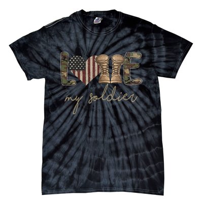 I Love My Soldier Military Army Wife Usa Camour Flag Tie-Dye T-Shirt