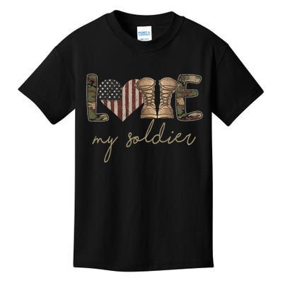 I Love My Soldier Military Army Wife Usa Camour Flag Kids T-Shirt