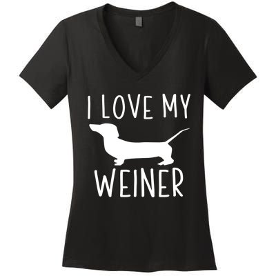 I Love My Weiner Meaningful Gift For Dachshund Lovers Women's V-Neck T-Shirt