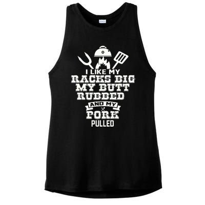 I Like My Racks Big My Butt Rubbed And Pork Pulled Pig BBQ Ladies PosiCharge Tri-Blend Wicking Tank