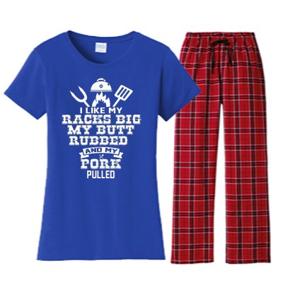 I Like My Racks Big My Butt Rubbed And Pork Pulled Pig BBQ Women's Flannel Pajama Set