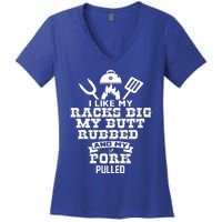 I Like My Racks Big My Butt Rubbed And Pork Pulled Pig BBQ Women's V-Neck T-Shirt