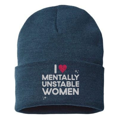 I Love Mentally Unstable Women Retro Funny Meme Sustainable Knit Beanie