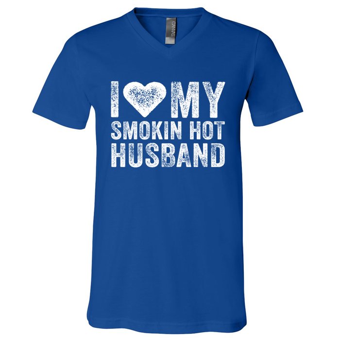 I Love My Smoking Hot Husband Marriage Funny Vintage Funny Gift V-Neck T-Shirt