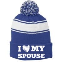 I Love My Spouse Favorite Family Member Valentines Cute Gift Stripe Pom Pom Beanie