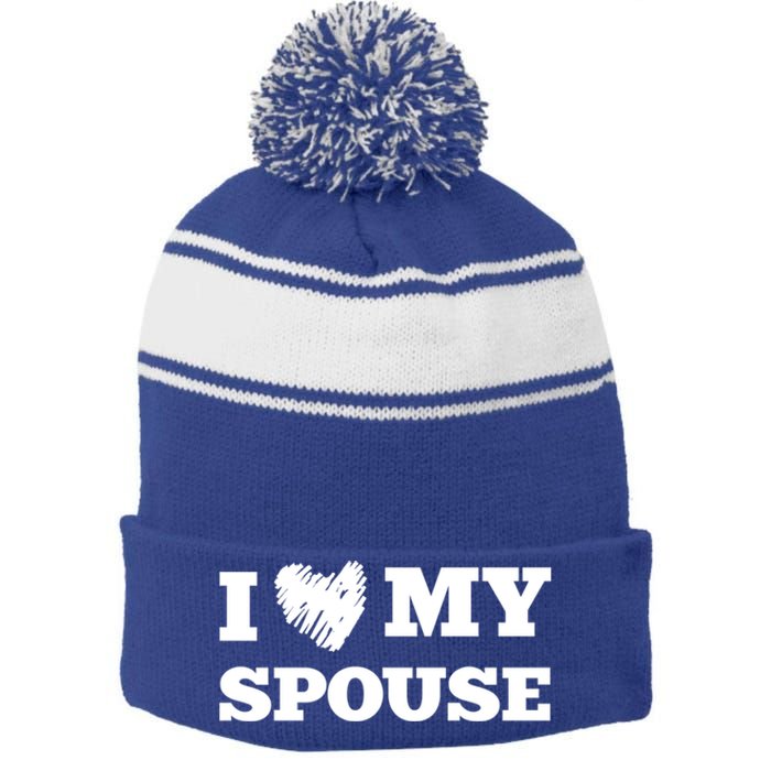 I Love My Spouse Favorite Family Member Valentines Cute Gift Stripe Pom Pom Beanie