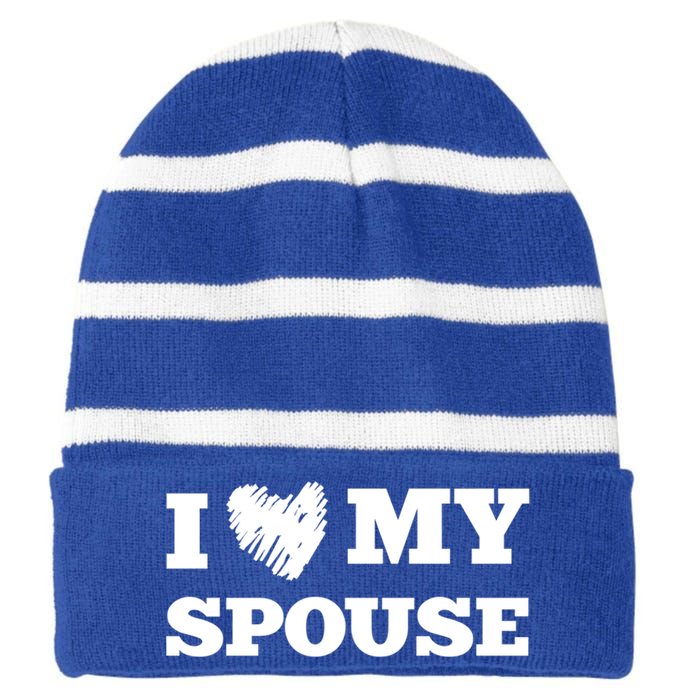 I Love My Spouse Favorite Family Member Valentines Cute Gift Striped Beanie with Solid Band