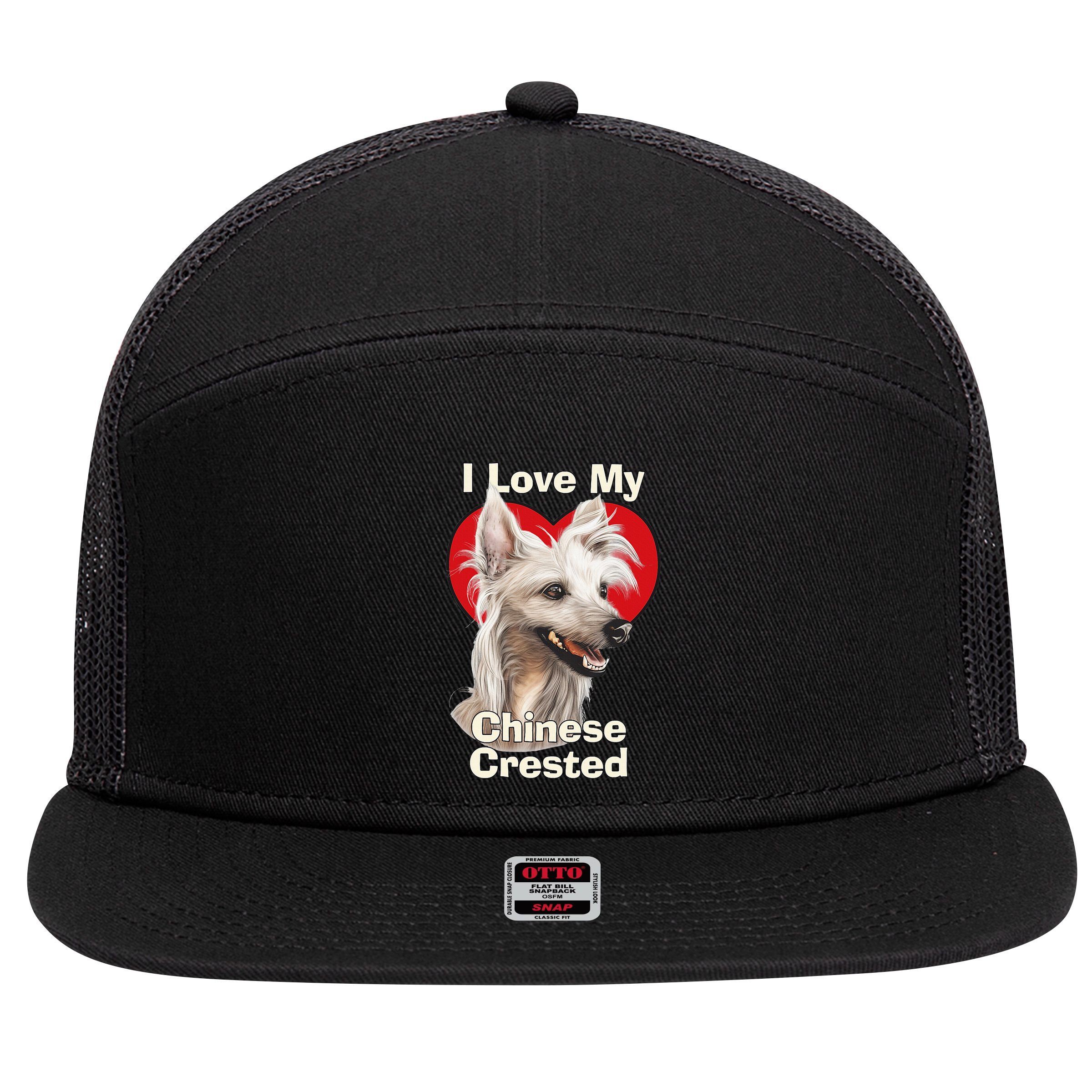 I Love My Chinese Crested Puppy Dog 7 Panel Mesh Trucker Snapback Hat