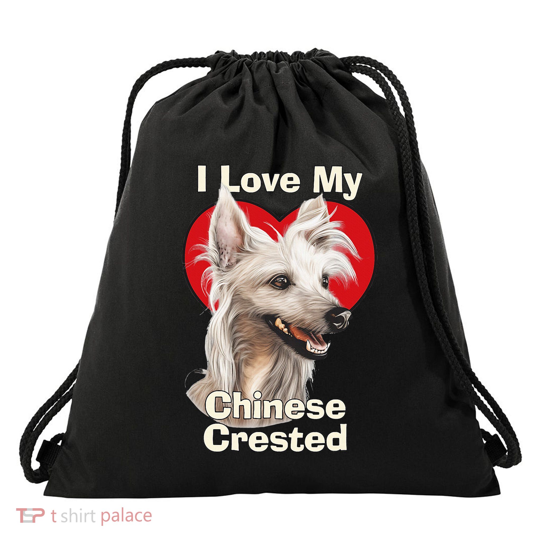 I Love My Chinese Crested Puppy Dog Drawstring Bag