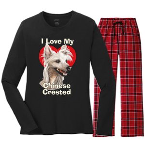 I Love My Chinese Crested Puppy Dog Women's Long Sleeve Flannel Pajama Set 