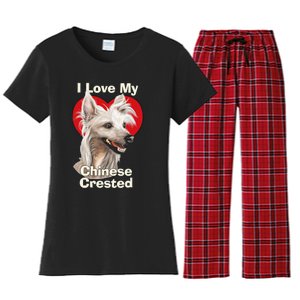 I Love My Chinese Crested Puppy Dog Women's Flannel Pajama Set