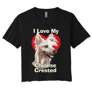 I Love My Chinese Crested Puppy Dog Women's Crop Top Tee