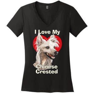 I Love My Chinese Crested Puppy Dog Women's V-Neck T-Shirt