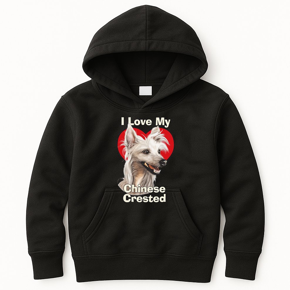I Love My Chinese Crested Puppy Dog Kids Hoodie