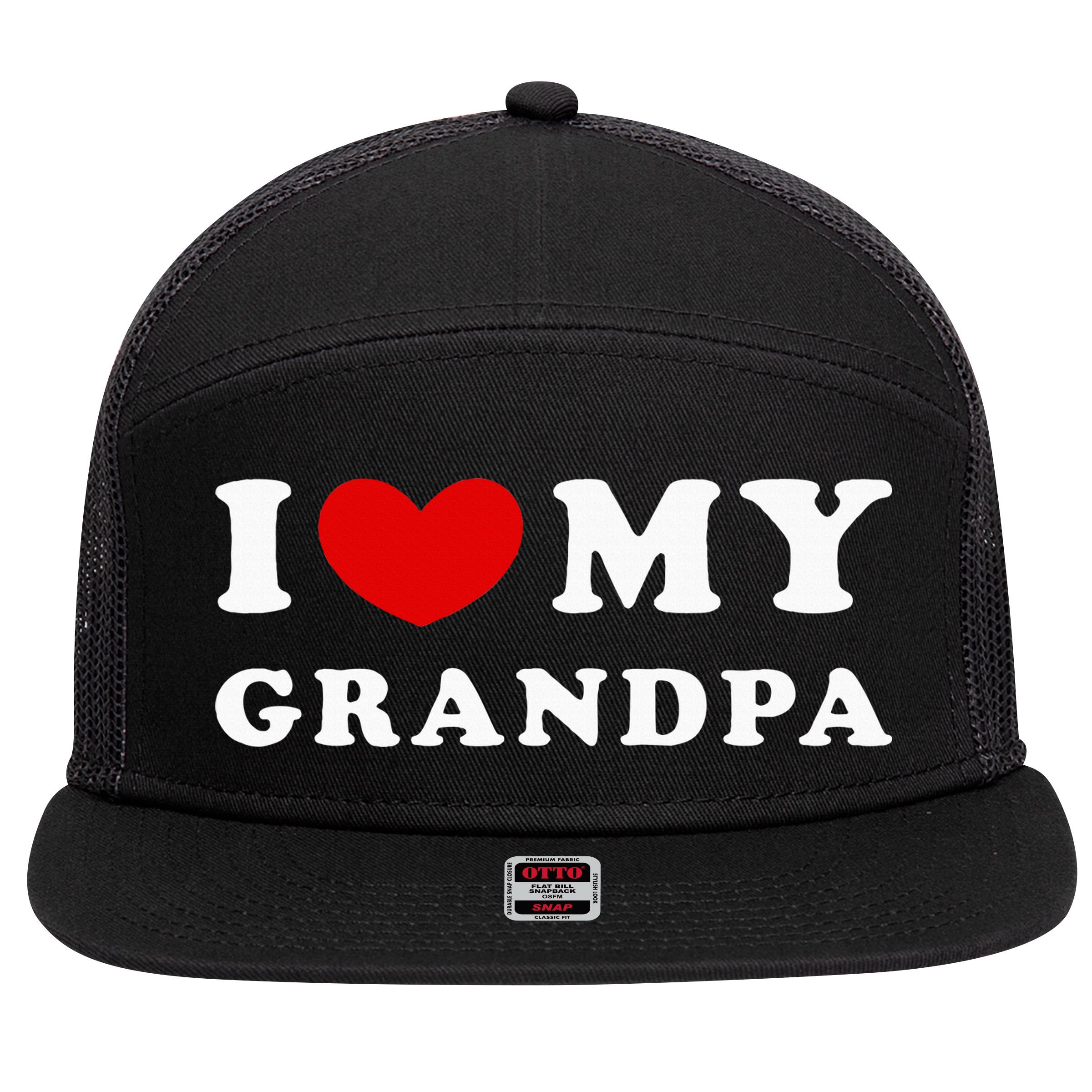 I Love My Grandpa I Heart My Grandpa 7 Panel Mesh Trucker Snapback Hat