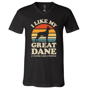 I Like My Great Dane And Maybe Like 3 People Dog Lover Retro V-Neck T-Shirt