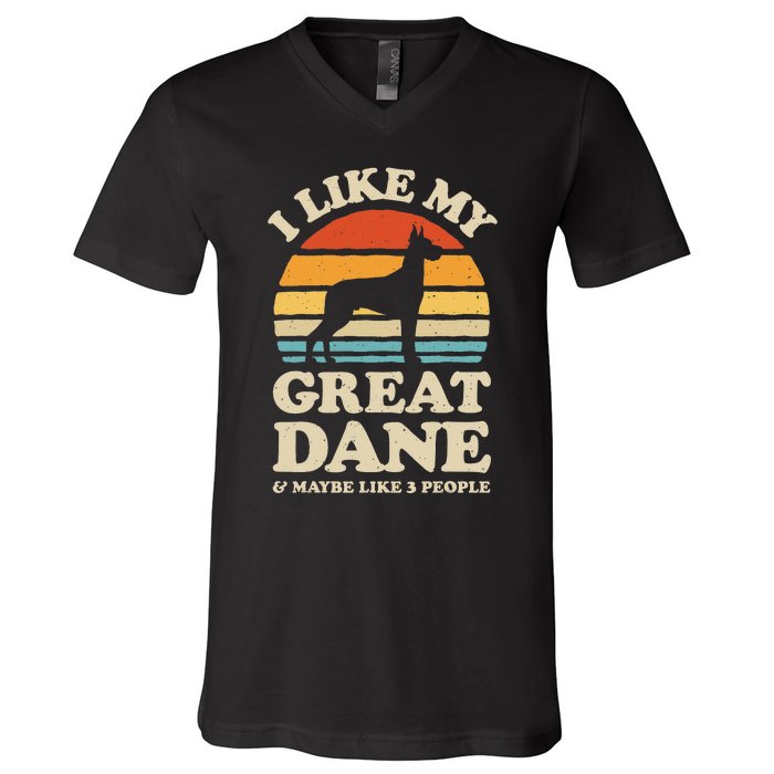 I Like My Great Dane And Maybe Like 3 People Dog Lover Retro V-Neck T-Shirt