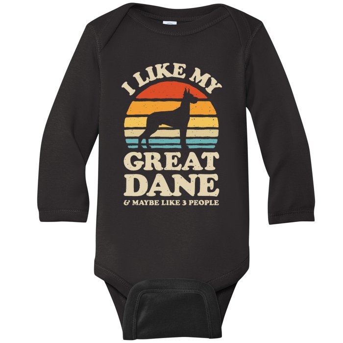 I Like My Great Dane And Maybe Like 3 People Dog Lover Retro Baby Long Sleeve Bodysuit