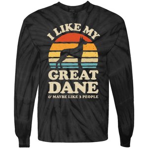 I Like My Great Dane And Maybe Like 3 People Dog Lover Retro Tie-Dye Long Sleeve Shirt