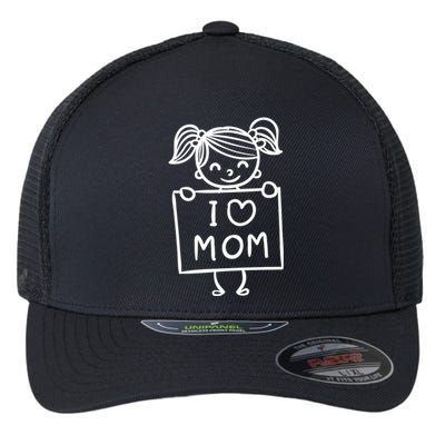 I Love Mom Daughter Gift Flexfit Unipanel Trucker Cap