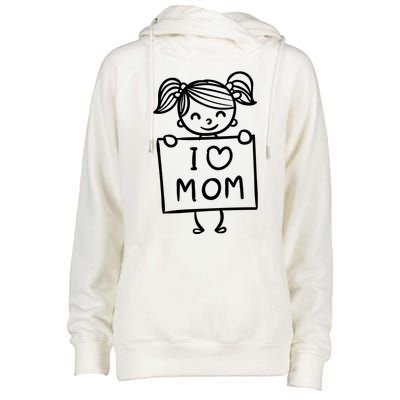 I Love Mom Daughter Gift Womens Funnel Neck Pullover Hood