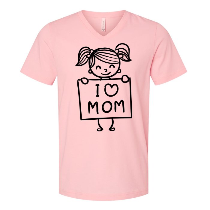 I Love Mom Daughter Gift V-Neck T-Shirt