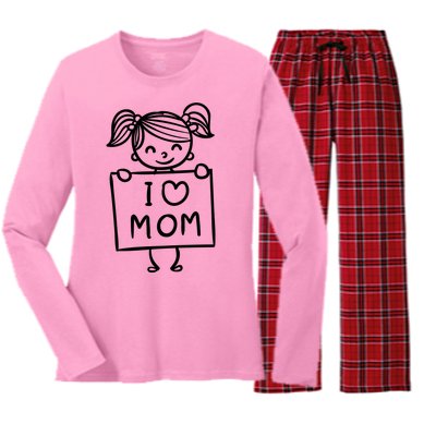 I Love Mom Daughter Gift Women's Long Sleeve Flannel Pajama Set 