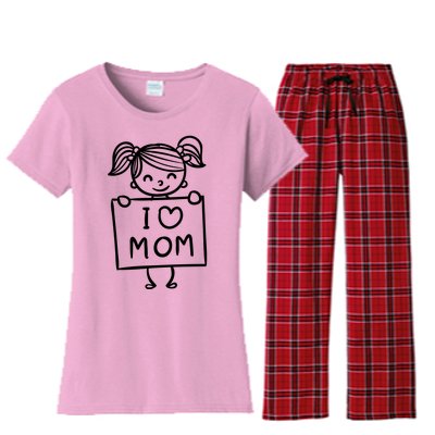 I Love Mom Daughter Gift Women's Flannel Pajama Set