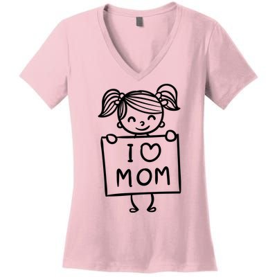 I Love Mom Daughter Gift Women's V-Neck T-Shirt