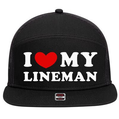 I Love My Lineman I Heart My Lineman 7 Panel Mesh Trucker Snapback Hat