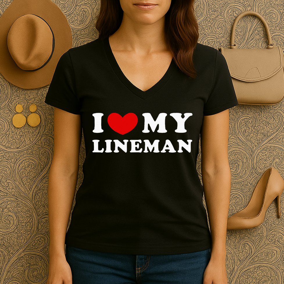 I Love My Lineman I Heart My Lineman Women's V-Neck T-Shirt
