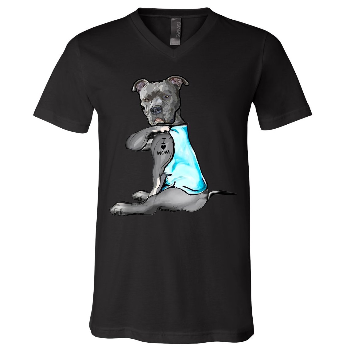 I Love Mom Tattoo Pitbull Dog Lover Women Gift Pitbull Mom TShirt V-Neck T-Shirt